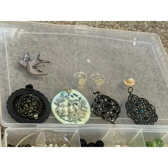 Bead Jewelry Making Lot Mixed Glass Stone Charms Metal Plastic Misc With Cases - Picture 8 of 8